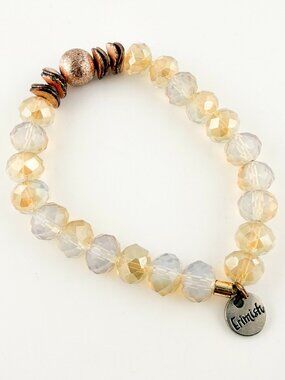 Erimish Iridescent Opalescent Crystal Beaded Stretch Bracelet Copper Accents